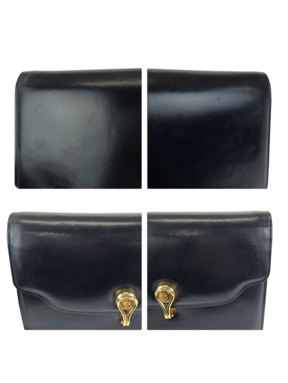 Gucci Vintage Taiga Eye Black Gold Leather Shoulder Bag Clutch - Picture 5 of 9